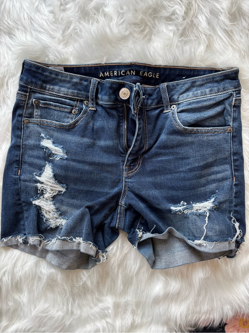 American Eagle Outfitters Dark Blue Distressed Denim Cutoff Shorts SZ 12
